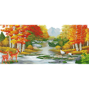 Stamped Cross Stitch Autumn Scenery 14CT Embroidery DIY Set  F040 Animal