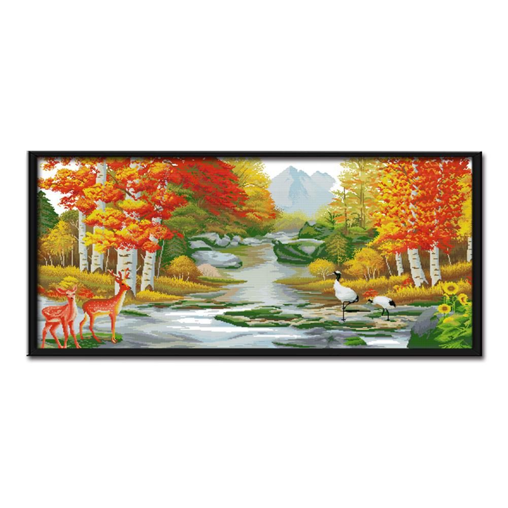 Stamped Cross Stitch Autumn Scenery 14CT Embroidery DIY Set  F040 Animal