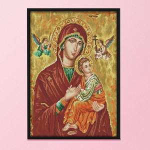 DIY Virgin and Child 14CT Stamped Canvas Cross Stitch Needlework  R821