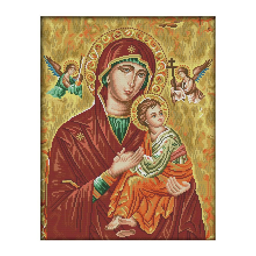 DIY Virgin and Child 14CT Stamped Canvas Cross Stitch Needlework  R821