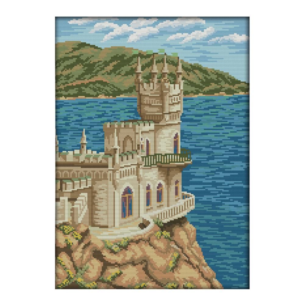 14CT Stamped Cross Stitch Kit Seaside Church Needlework Embroidery  F555