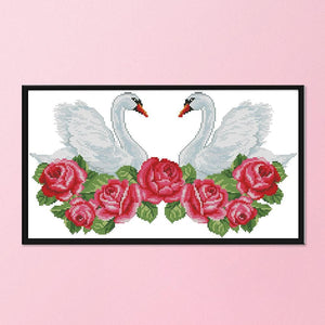 Swan Heart Cross Stitch Embroidery DIY Needlework 14CT Stamp Arts  D741