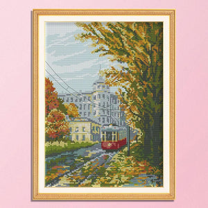 14CT Stamped Cross Stitch Tramcar Sewing Needlework Embroidery  F925