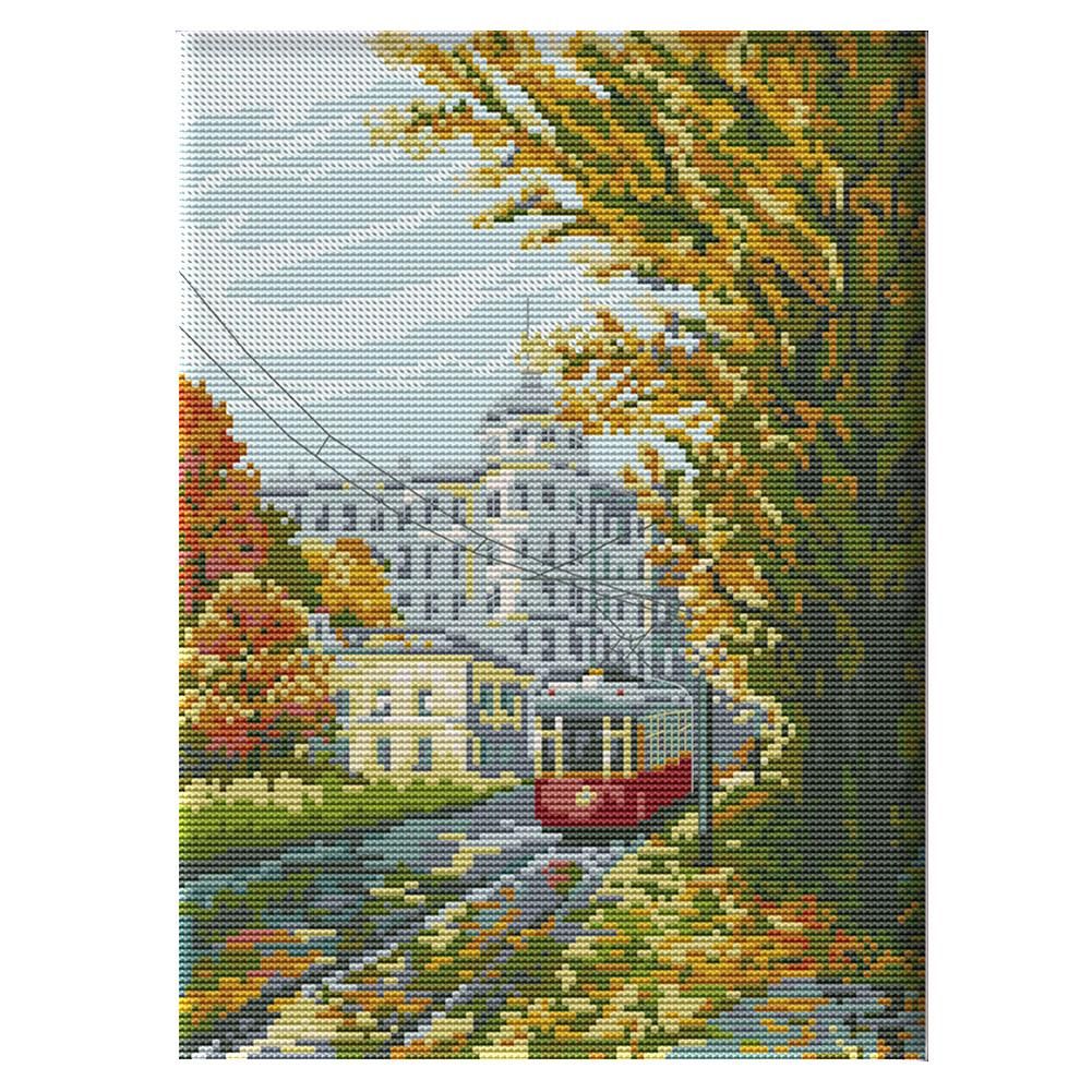 14CT Stamped Cross Stitch Tramcar Sewing Needlework Embroidery  F925