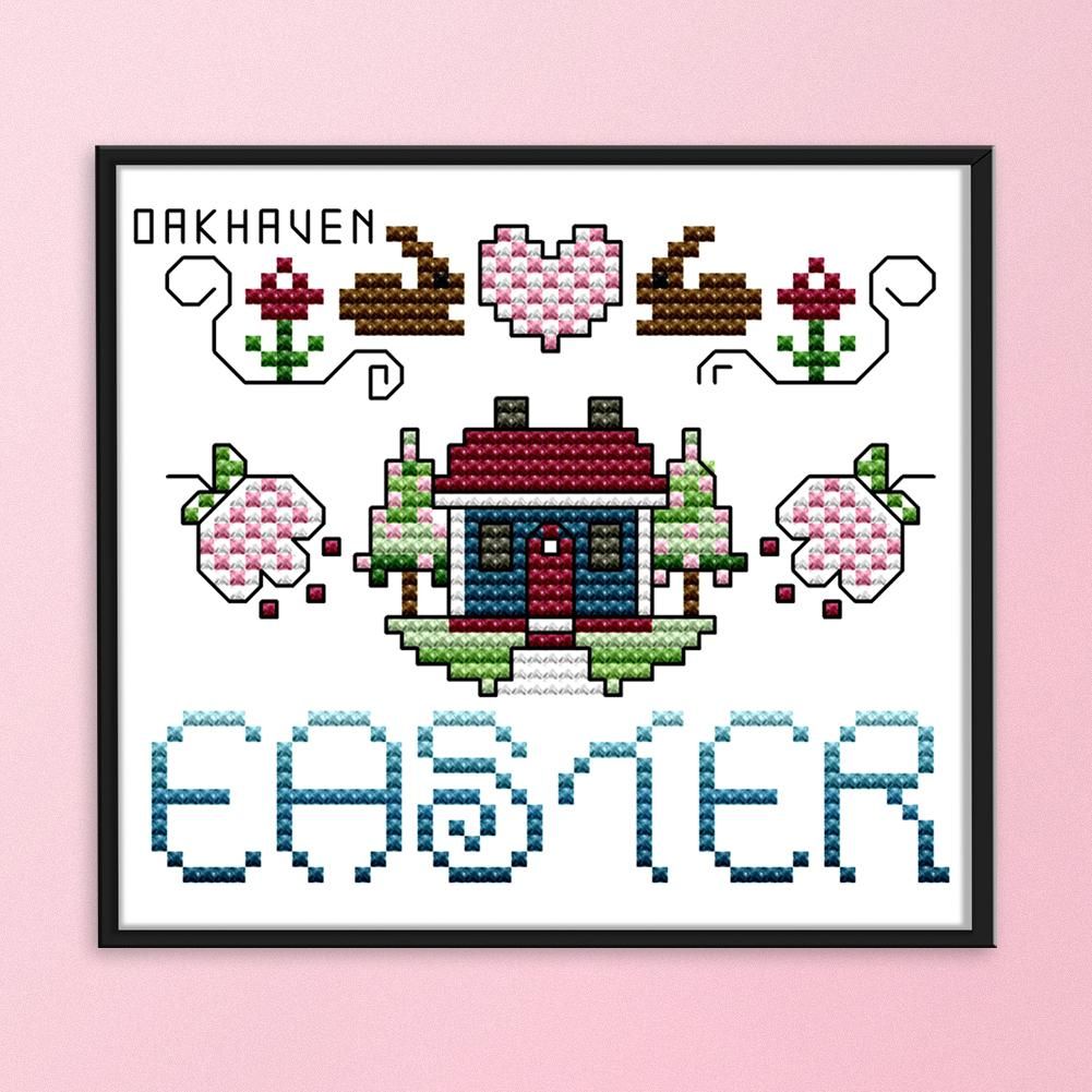 Easter 14CT Stamped Print Cross Stitch Kit DIY Embroidery Canvas  KB005