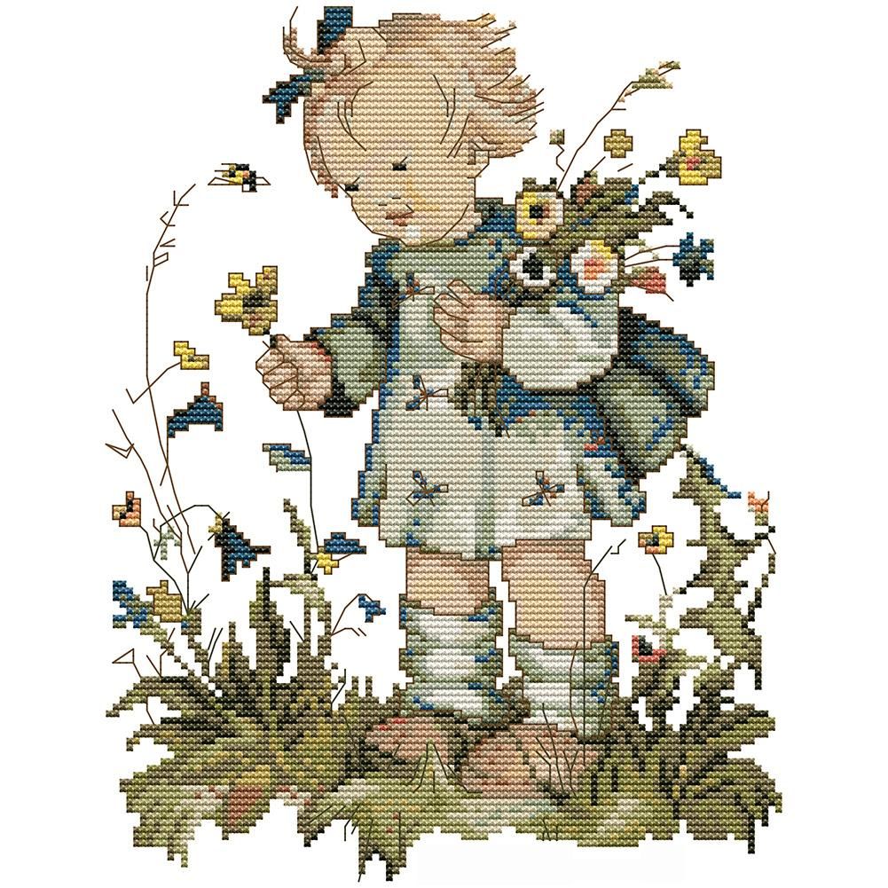 Girl in the Flower DIY Cotton Cross Stitch Painting 14CT Needlework (RA326)