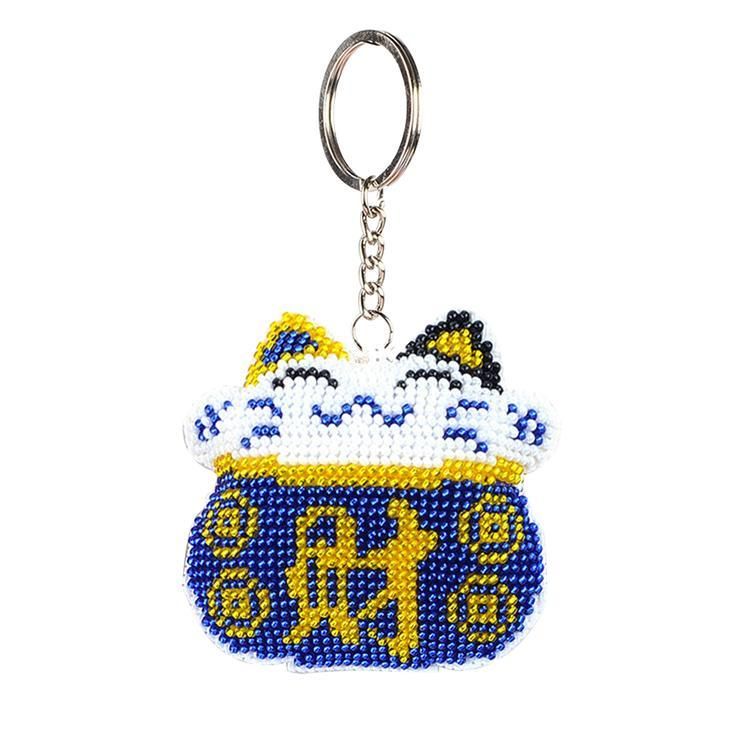 Bead Embroidery Keychain - Fortune Cat