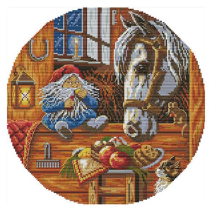 14CT Stamped Cross Stitch Kits DIY Needlework  DA247 Dwarf Feeding Horse