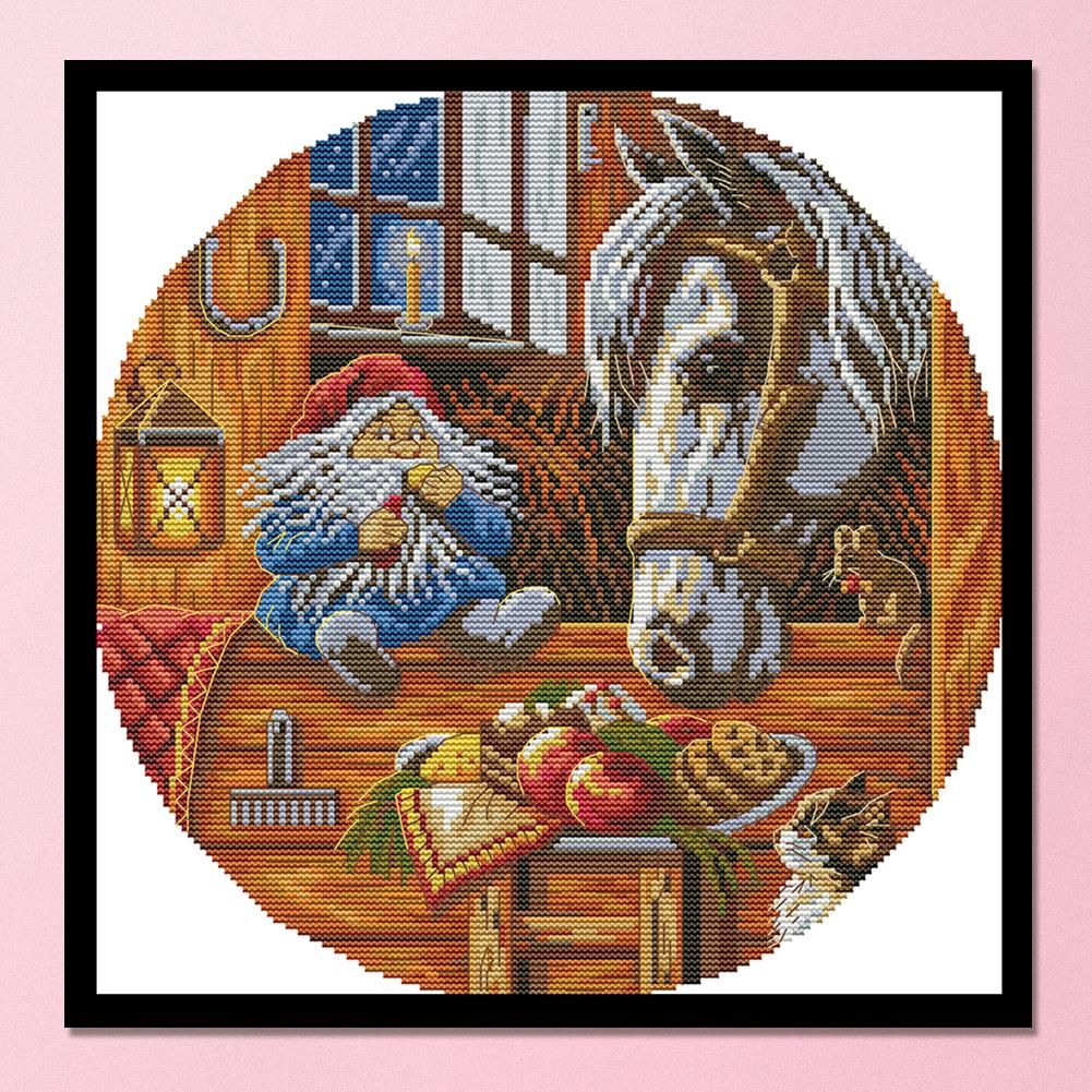 14CT Stamped Cross Stitch Kits DIY Needlework  DA247 Dwarf Feeding Horse