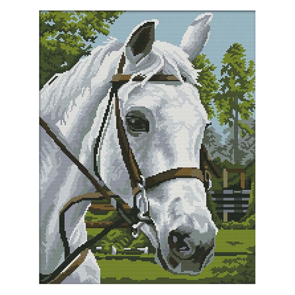 14CT Stamped Cross Stitch Kits DIY Crafts Needlework  D314 White Horse