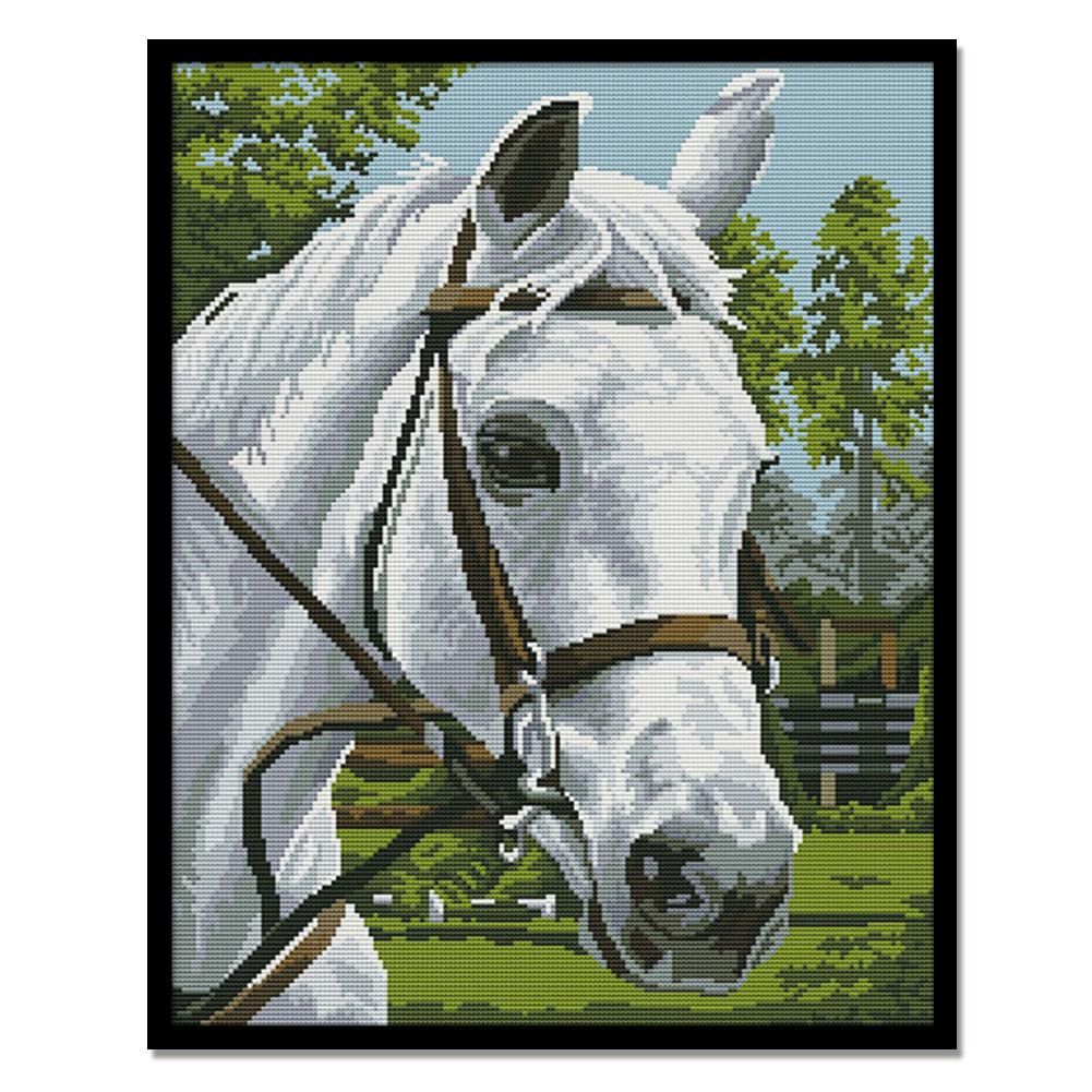 14CT Stamped Cross Stitch Kits DIY Crafts Needlework  D314 White Horse