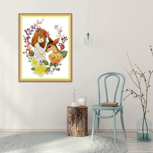 (39*49cm)14ct Stamped Cross Stitch - Girl and Deer