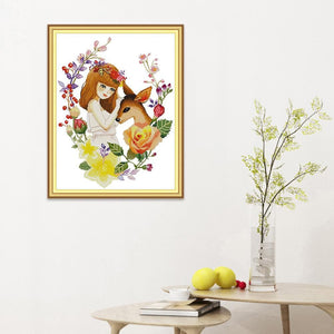 (39*49cm)14ct Stamped Cross Stitch - Girl and Deer