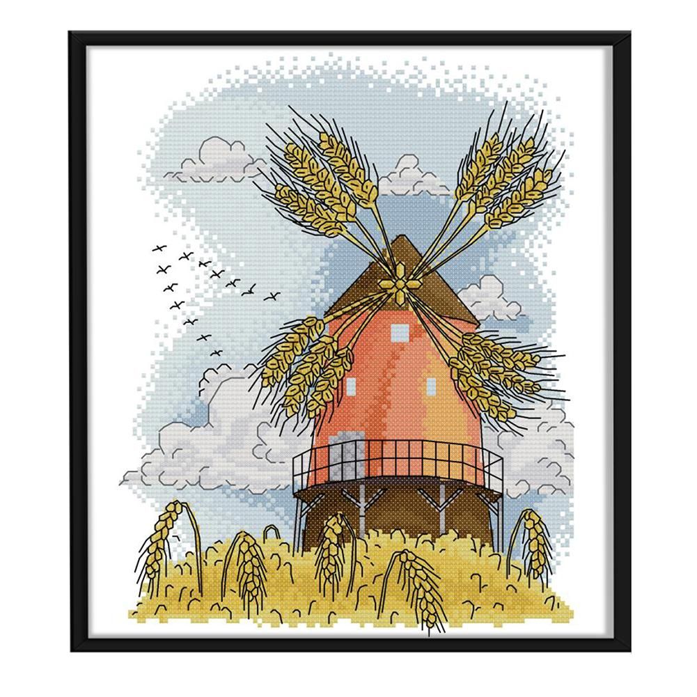 14CT Stamp Cross Stitch DIY Autumn Windmill Needlework 27 X 33cm  FA047