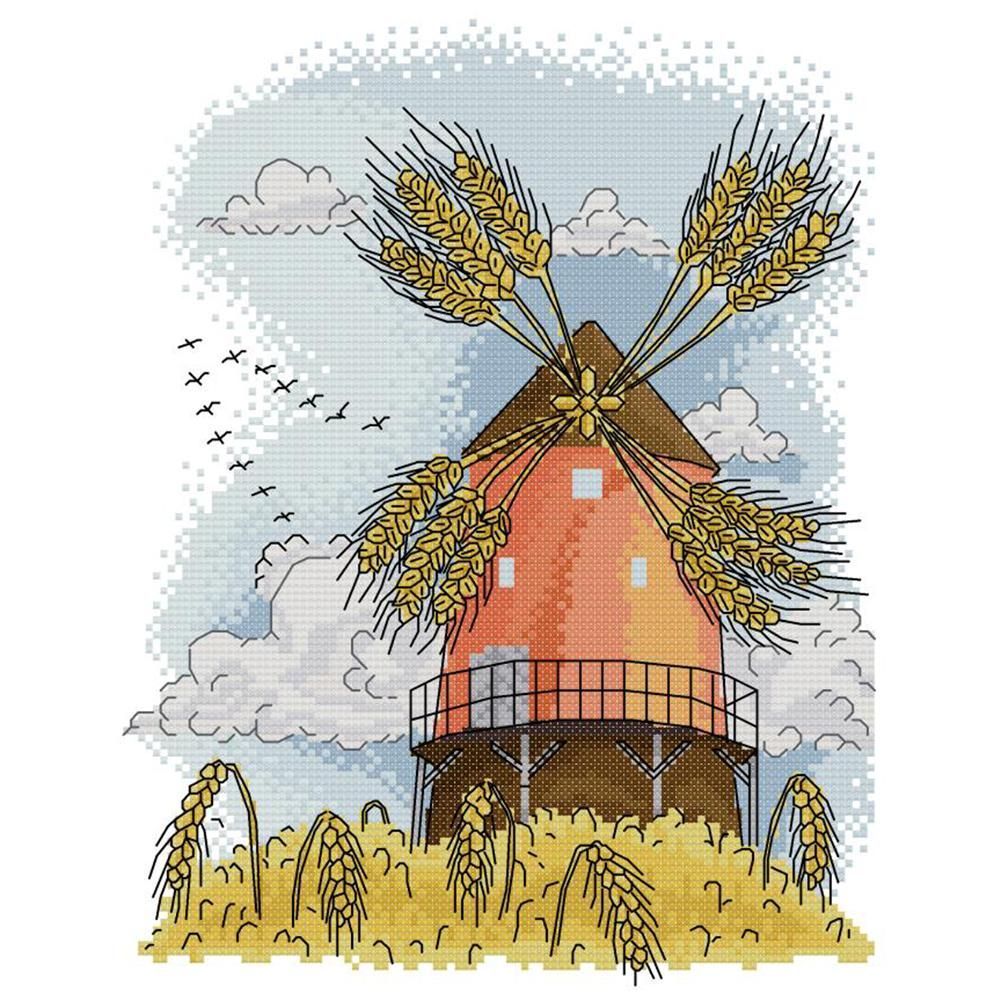 14CT Stamp Cross Stitch DIY Autumn Windmill Needlework 27 X 33cm  FA047