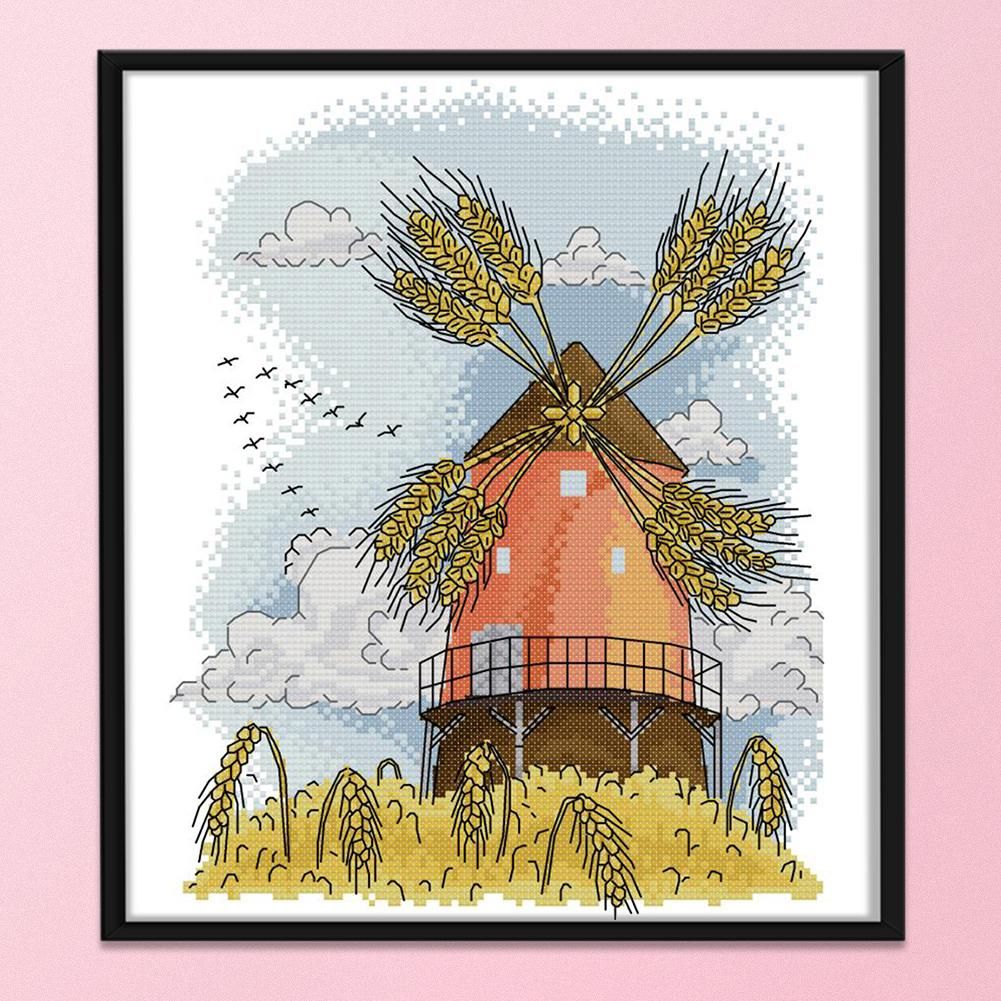 14CT Stamp Cross Stitch DIY Autumn Windmill Needlework 27 X 33cm  FA047