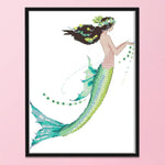 Fish Tail Girl Woman 14CT Stamped Fabric Cross Stitch Set  Blue Tail R849