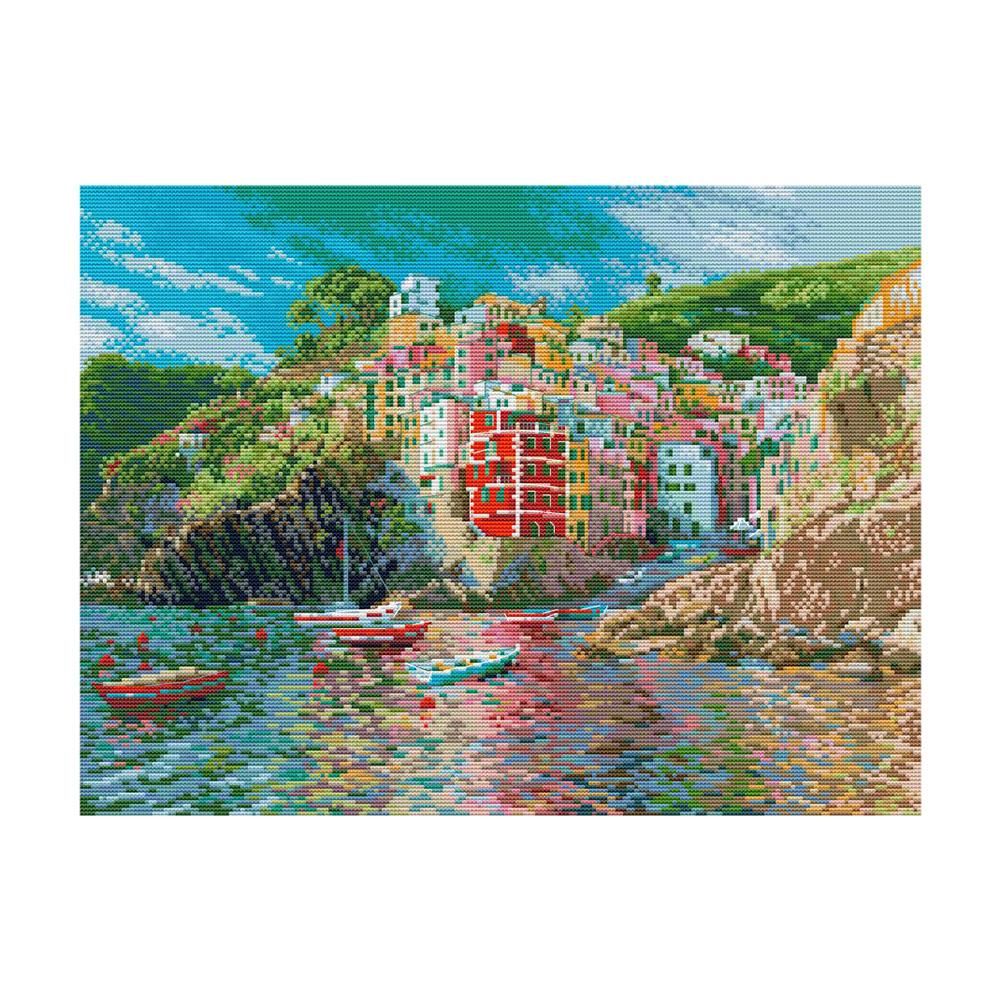 14CT Stamped Cross Stitch Seaside Town Needlework Embroidery Craft  FA065