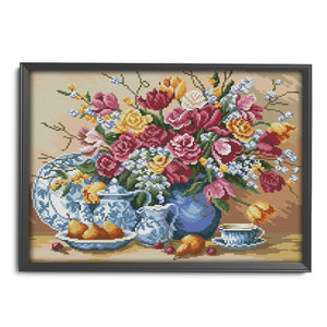 Fruit Tray Vase 14CT Stamped Cotton Thread Cross Stitch Needlework  J145