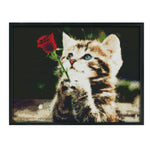 Stamped Cross Stitch Kit Cat 14CT Embroidery Set  Kitty with Rose D507