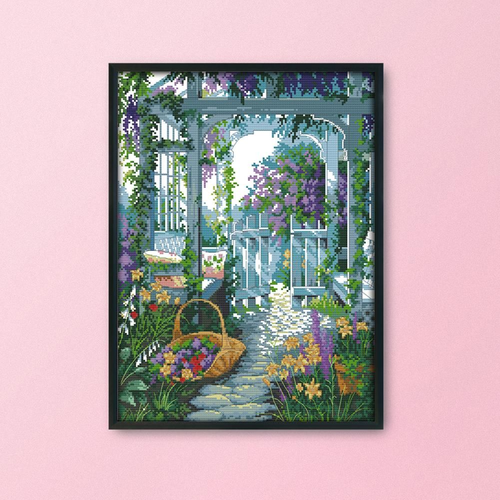 DIY Cross Stitch Embroidery 14CT Stamp Canvas Needlework  F570 Garden Door