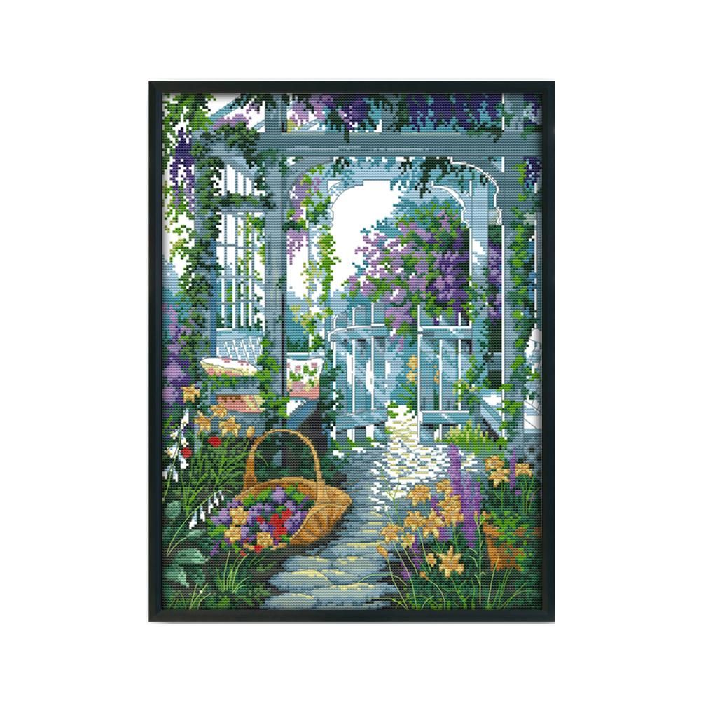 DIY Cross Stitch Embroidery 14CT Stamp Canvas Needlework  F570 Garden Door