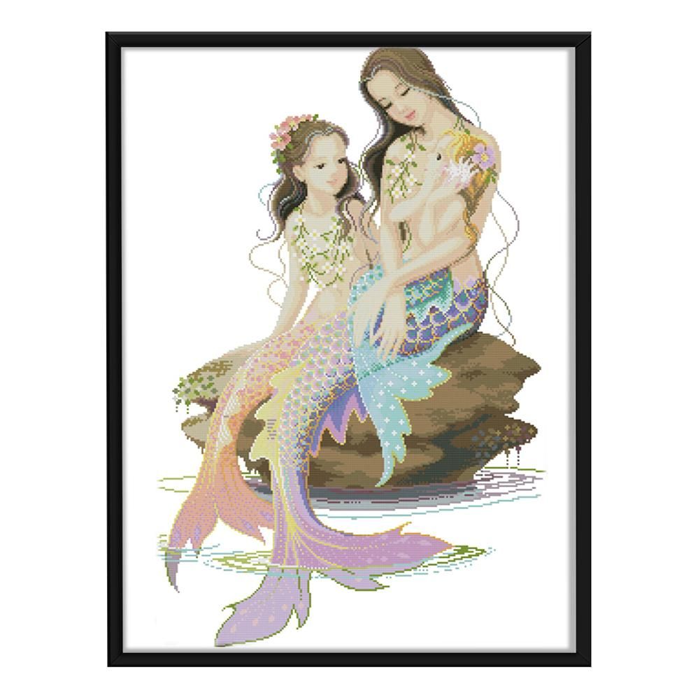 Fish Tail Girl Woman 14CT Stamped Fabric Cross Stitch DIY Set  Rock R743