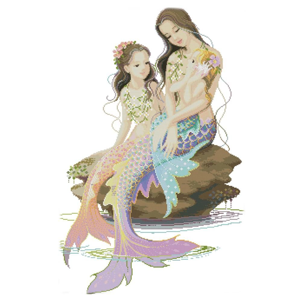 Fish Tail Girl Woman 14CT Stamped Fabric Cross Stitch DIY Set  Rock R743