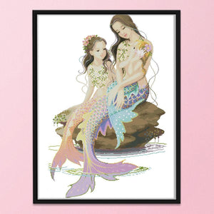 Fish Tail Girl Woman 14CT Stamped Fabric Cross Stitch DIY Set  Rock R743