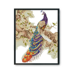 Peacock Cross Stitch 14CT Stamped Animals DIY Needlework  D813 48x55cm