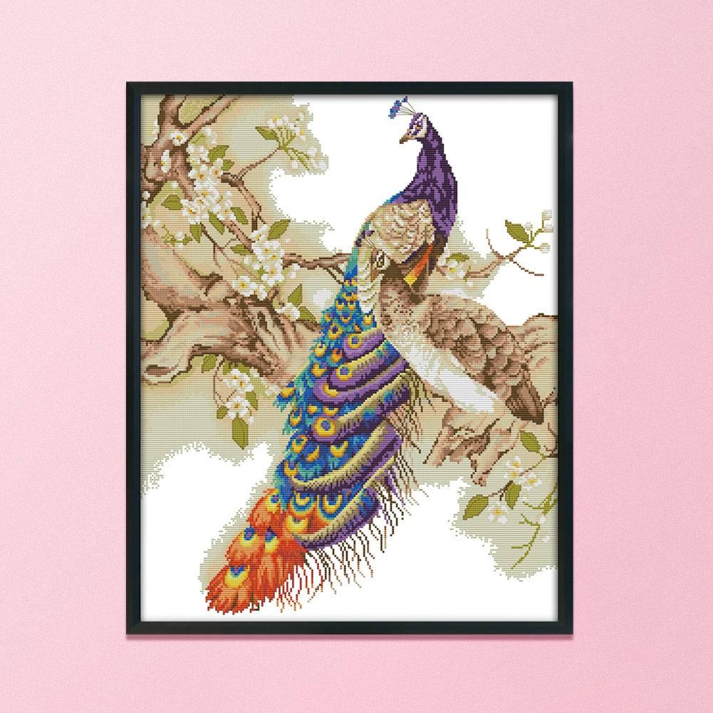 Peacock Cross Stitch 14CT Stamped Animals DIY Needlework  D813 48x55cm