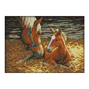 Stamped Cross Stitch Kit Horse 14CT Embroidery Set  Playing Horses D500