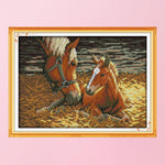 Stamped Cross Stitch Kit Horse 14CT Embroidery Set  Playing Horses D500