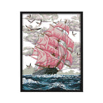 14CT Stamped Print Sailboat Canvas Needlework Kit DIY Cross Stitch  F822