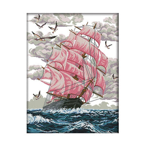 14CT Stamped Print Sailboat Canvas Needlework Kit DIY Cross Stitch  F822