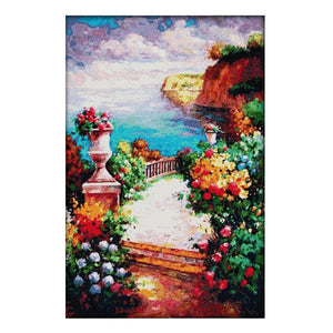 DIY Cotton Cross Stitch 14CT Stamp Canvas Embroidery Kit  F526 Flower Path