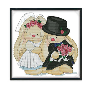 Wedding 14CT Stamped Cross Stitch Kits Needlework Embroidery  C475 Rabbit