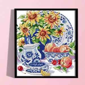 14CT Stamped Cross Stitch Kits DIY Sunflowers Needlework 33 X 30cm  3