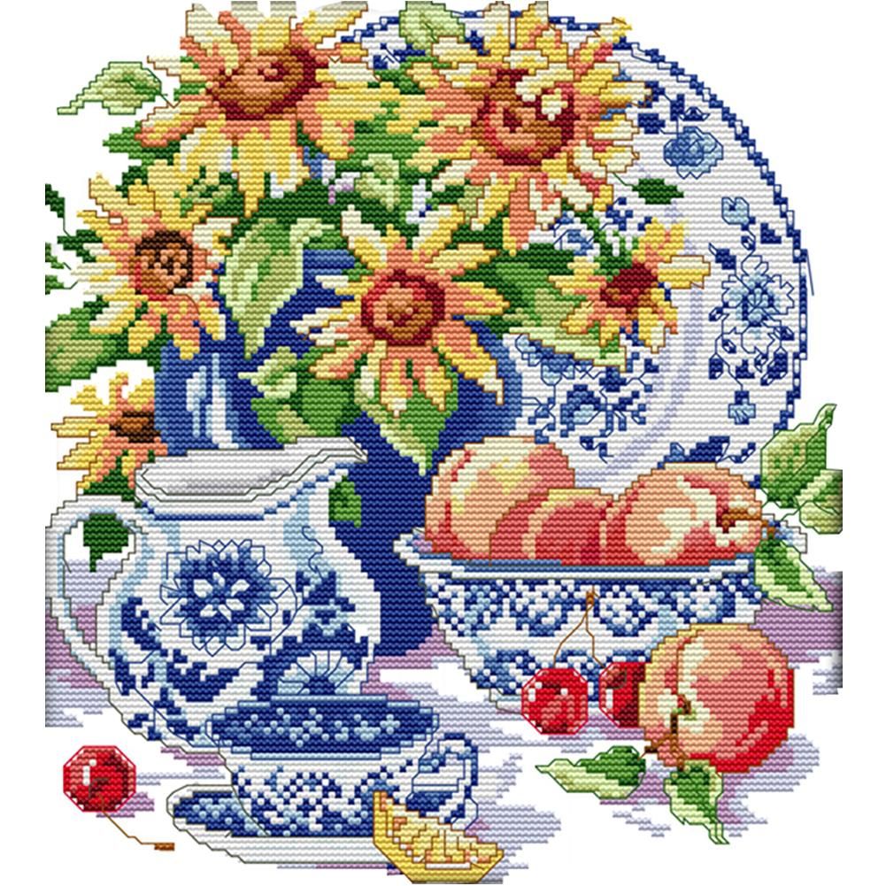 14CT Stamped Cross Stitch Kits DIY Sunflowers Needlework 33 X 30cm  3