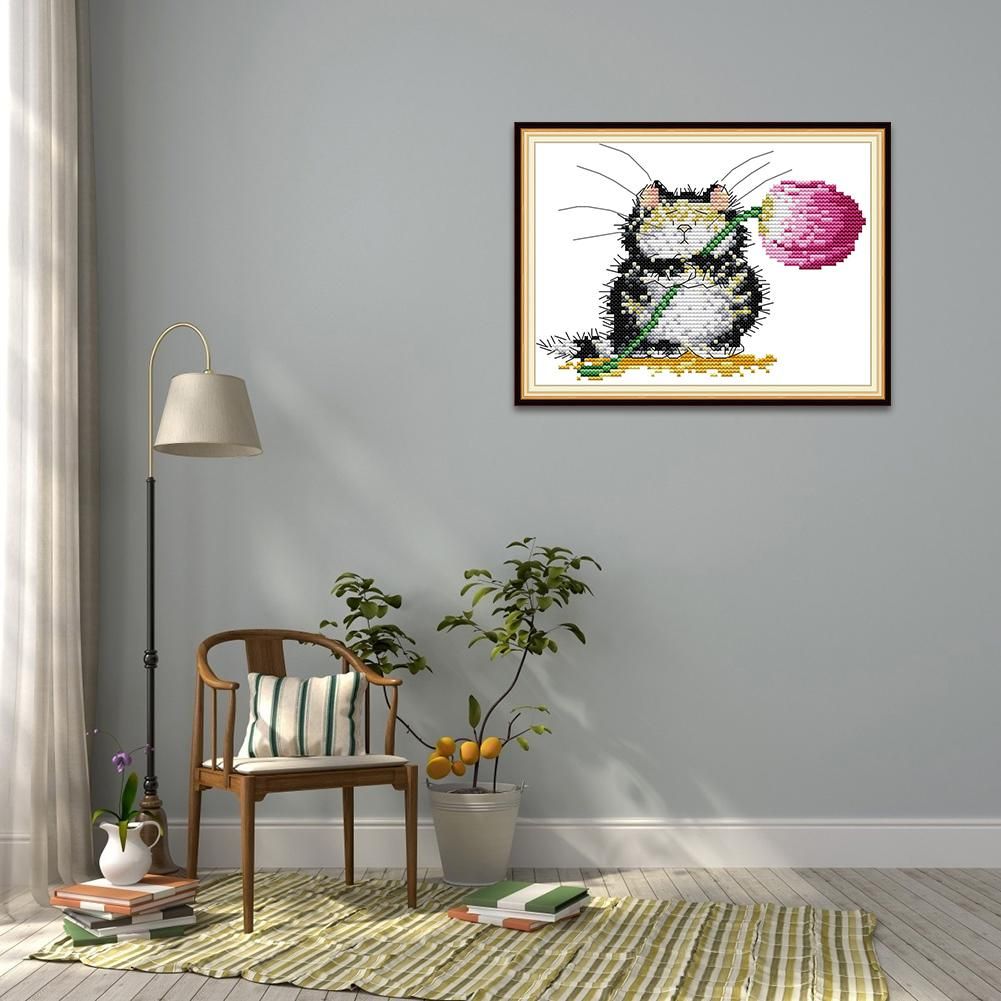 (21*17cm)14ct Stamped Cross Stitch - Cotton Cat