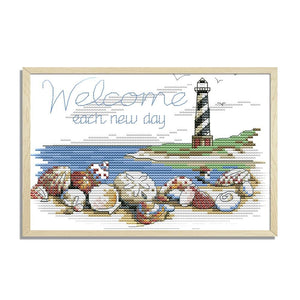 Cross Stitch Embroidery Kit DIY 14CT Stamp Handwork  F548 Shell Lighthouse