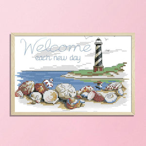 Cross Stitch Embroidery Kit DIY 14CT Stamp Handwork  F548 Shell Lighthouse