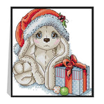 Cross Stitch 14CT Stamped Printed Canvas Crafts  C913 Christmas Puppy