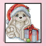 Cross Stitch 14CT Stamped Printed Canvas Crafts  C913 Christmas Puppy