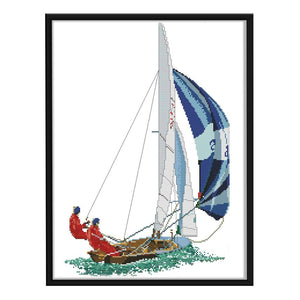 Racing Sports Stamped Cross Stitch Kit 14CT Embroidery Set  Sailboat RA115