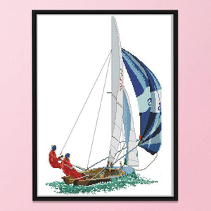 Racing Sports Stamped Cross Stitch Kit 14CT Embroidery Set  Sailboat RA115