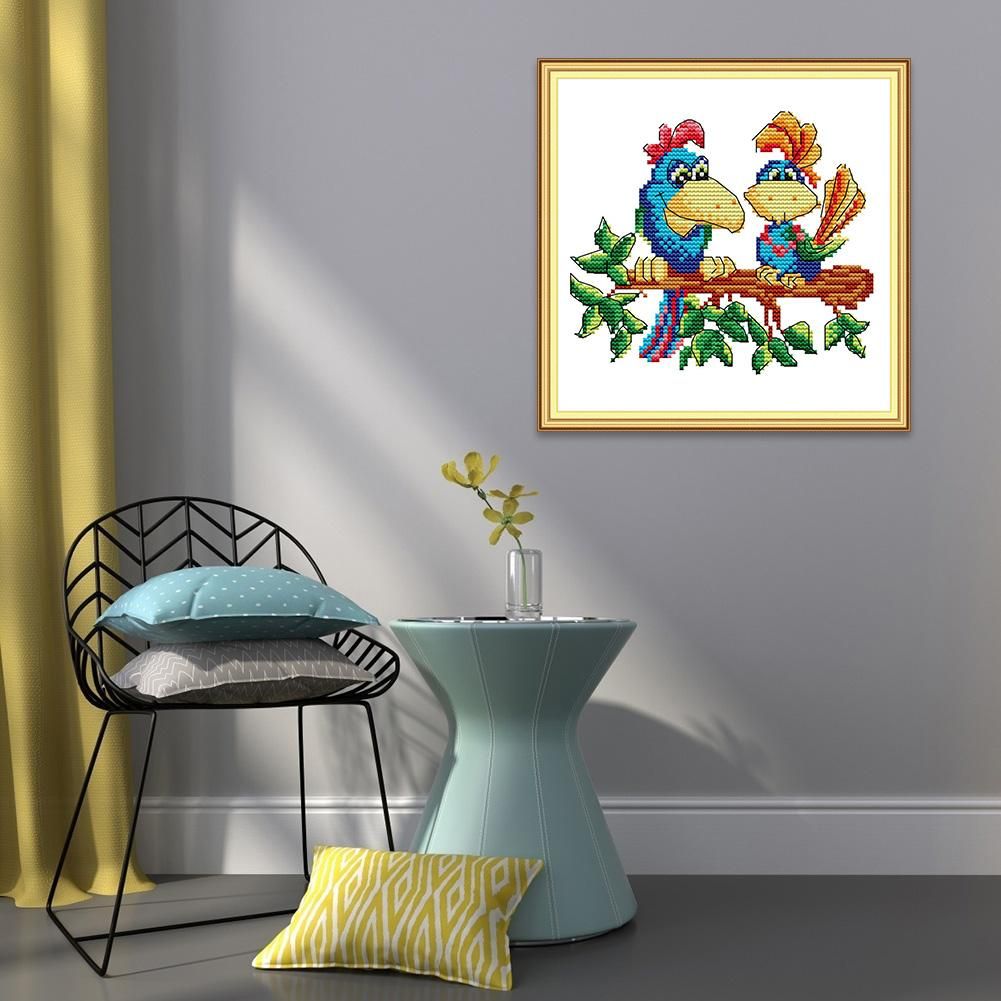 (20*20cm)14ct Stamped Cross Stitch - Parrots Cotton