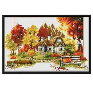 Country House Scenery 3 Strand 11CT Stamped Cross Stitch Kit  Autumn 0149