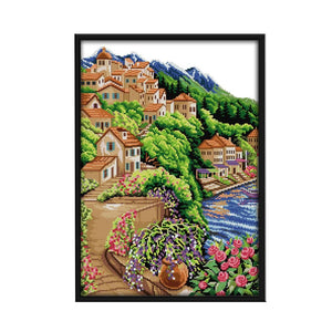 14CT Stamped Cross Stitch Mountain and Sea Needlework Embroidery  F142