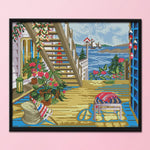 Seaside Villa Cross Stitch 14CT Stamped Print On Canvas Needlework  F842